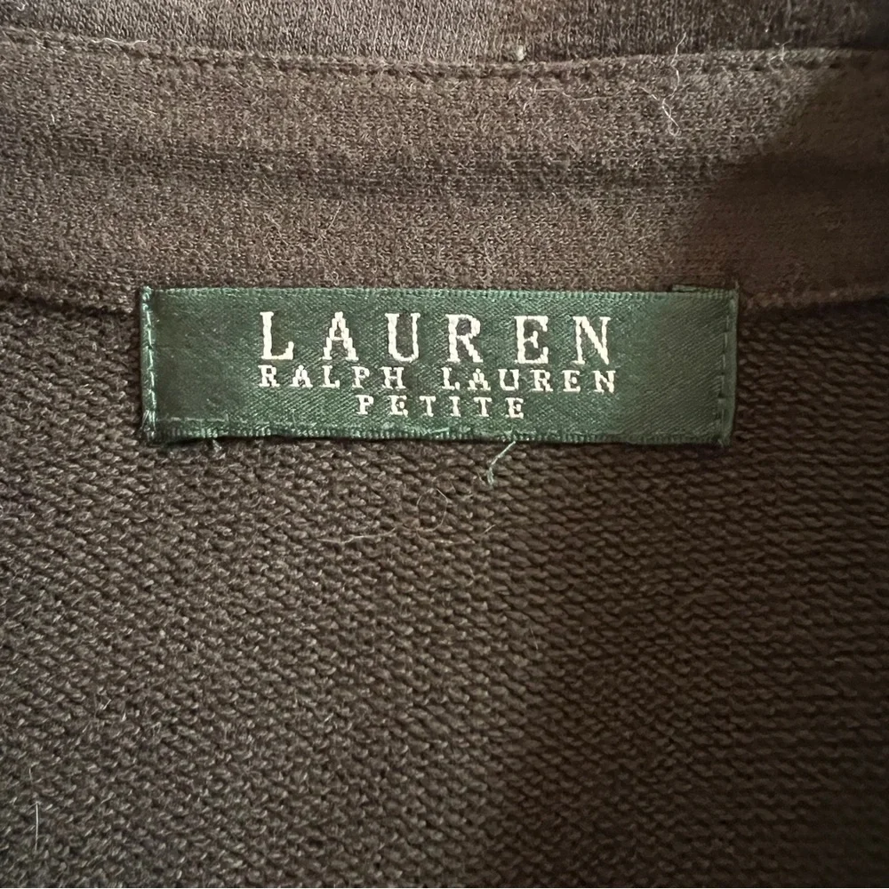 Ralph Lauren 100% Cotton Olive Knit Jacket, Brass Details - Size Petite Medium